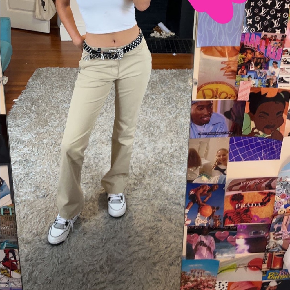 Y2k tan flare pants